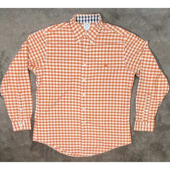 Brooks Brothers Mens L Orange Gingham Button Down Non Iron Supima Cotton Shirt - Picture 2 of 13
